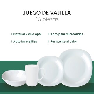 Foto 3 | Foto 3 | Vajilla Opal ColorHome Cuadrada para 4 Personas 16 Piezas
