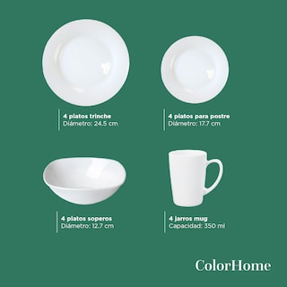 Foto 4 | Foto 4 | Vajilla Opal Redonda ColorHome Blanca para 4 Personas 16 Piezas