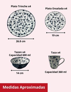 Foto 2 | Foto 2 | Vajilla 16 Piezas Cerámica Elegante Royal Haus Resistent 3a110 Azul Flores