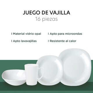 Foto 3 | Foto 3 | Juego Vajilla de Opalina Moderna 16 Piezas 4 Personas