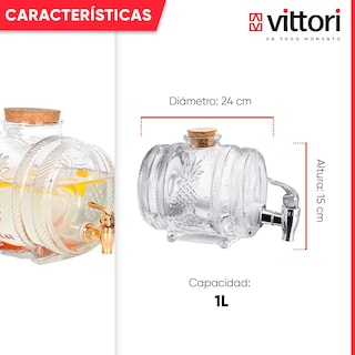 Foto 2 | Foto 2 | Dispensador De Agua De Vidrio Vittori 1 Litro 10 Piezas