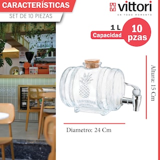 Foto 3 | Foto 3 | Dispensador De Agua De Vidrio Vittori 1 Litro 10 Piezas