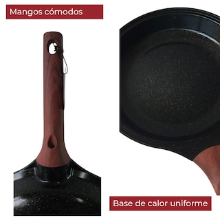 Foto 7 | Foto 7 | Sartén con Tapa Antiadherente Cubierta de Granito Mango Tipo Madera