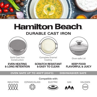 Foto 3 | Foto 3 | Venta Internacional - Horno Holandés Hamilton Beach De Hierro Fundido Esmaltado, 3 Litros, Color Gris Crema
