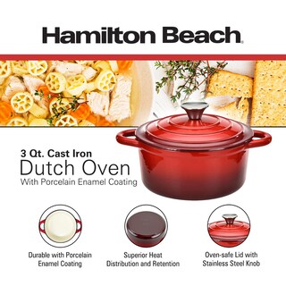 Foto 2 | Foto 2 | Venta Internacional - Horno Holandés Hamilton Beach De Hierro Fundido Esmaltado, 3 Litros, Rojo Con Tapa