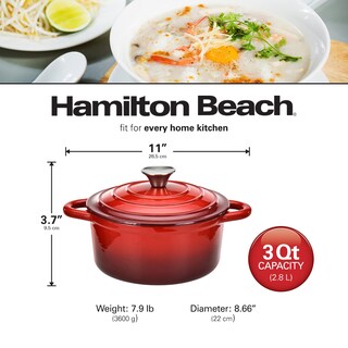 Foto 6 | Foto 6 | Venta Internacional - Horno Holandés Hamilton Beach De Hierro Fundido Esmaltado, 3 Litros, Rojo Con Tapa