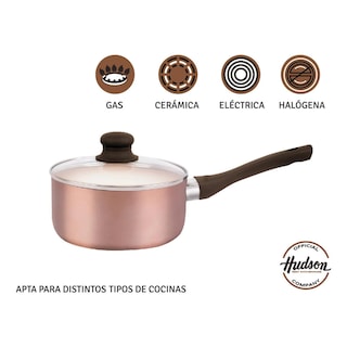 Foto 4 | Foto 4 | Olla Hudson 18cm Aluminio Espesor 2mente Cerámico Con Tapa Cristal. Color Cobrem 3 Capas Antiadher