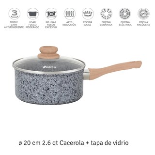 Foto 3 | Foto 3 | Olla Hudson de Aluminio Forjado y Granito con Tapa de Cristal 20 cm