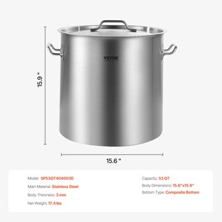 Foto 7 | Foto 7 | Olla De Acero Inoxidable Vevor De 50,1 L Con Tapa, 53 Cuartos De Galón, Plata - Venta Internacional.