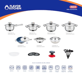 Foto 3 | Foto 3 | Batería de Cocina Flavor Kitchen Profesional 20 Piezas