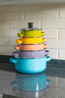 Foto 8 | Foto 8 | Juego de 5 Budineras Altas Cinsa Acero Vitrificado Multicolor con Tapa de Vidrio