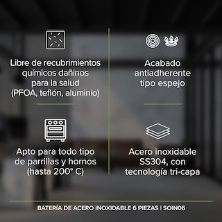Foto 2 | Foto 2 | Batería de Cocina Avera Acero Inox Acabado Espejo 6 Piezas Soin6