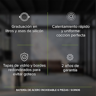 Foto 3 | Foto 3 | Batería de Cocina Avera Acero Inox Acabado Espejo 6 Piezas Soin6
