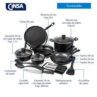 Foto 2 | Foto 2 | Batería de Cocina Cinsa Negra de Aluminio 21 Piezas