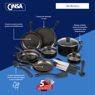 Foto 3 | Foto 3 | Batería de Cocina Cinsa Negra de Aluminio 21 Piezas