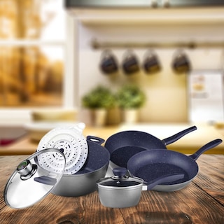 Foto 2 | Foto 2 | Batería De Cocina Flavorstone Con Sartenes, Cacerola Y Vaporera Grande Set Mayan Blue De 7 Piezas