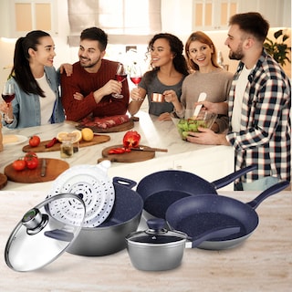 Foto 3 | Foto 3 | Batería De Cocina Flavorstone Con Sartenes, Cacerola Y Vaporera Grande Set Mayan Blue De 7 Piezas