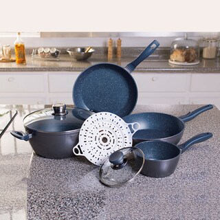 Foto 4 | Foto 4 | Batería De Cocina Flavorstone Con Sartenes, Cacerola Y Vaporera Grande Set Mayan Blue De 7 Piezas