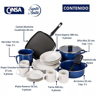 Foto 2 | Foto 2 | Batería de Cocina Cinsa 6 Piezas y Vajilla de Cerámica 16 Piezas
