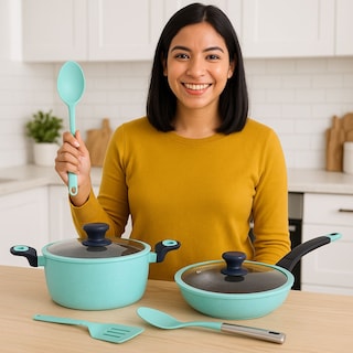 Foto 2 | Foto 2 | Batería De Cocina Ready Cook Aluminio Antiadherente Naranja Tapa De Vidrio Templado Y Salida De Vapor  9 Pzas