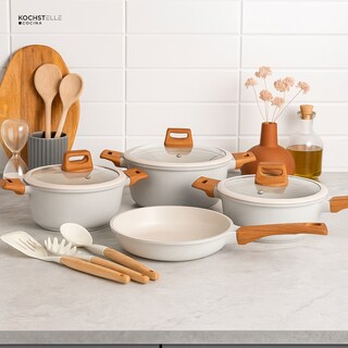 Foto 8 | Foto 8 | Kochstelle Batería De Cocina Wood Color Blanco Mármol Antiadherente De 10 Piezas