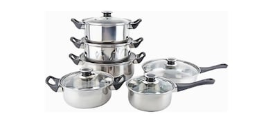 Foto 1 | Foto 1 | Kit Batería De Cocina Sartenes Y Ollas Con Tapa 12 Piezas Color Gris Oscuro