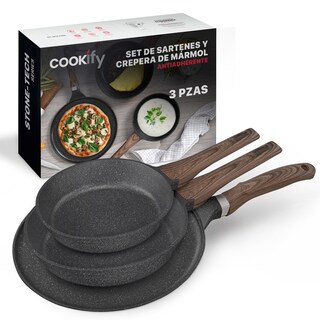 Foto 1 | Foto 1 | Set de Sartenes y Crepera Cookify de Mármol 20/ 24/ 28 cm Negro Antiadherente Libre de PFOA