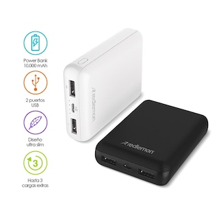 Foto 2 | Foto 2 | Power Bank 10,000 Mah Ultra Slim Carga Rápida 2usb, Redlemon, 78763-bl. Negro