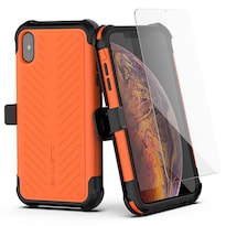Funda Ballistic Tj Maxx para iPhone XS Max Protector Uso Rudo con Clip y Mica color Anaranjado