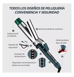 Foto 6 | Foto 6 | Rizadora De Cabello Cerámica 40mm Ferro Tenaza Pelo, Verde Fuerte