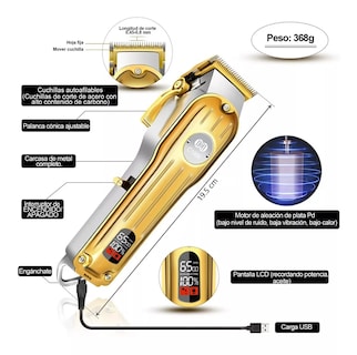 Foto 4 | Foto 4 | Maquina Para Cortar Cabello De 6 Peines Dorado Con Platade 6 Peines Belug Dorado Con Plata