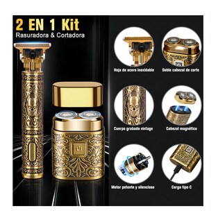 Foto 2 | Foto 2 | Máquina para Cortar Cabello Recargable Belug Dorada con 6 Peines Guía