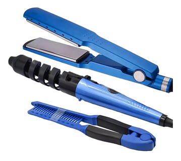 Foto 1 | Foto 1 | Kit de Plancha Alaciadora 450° + Tenaza Rizadora de Cabello + Peine Belug Azul