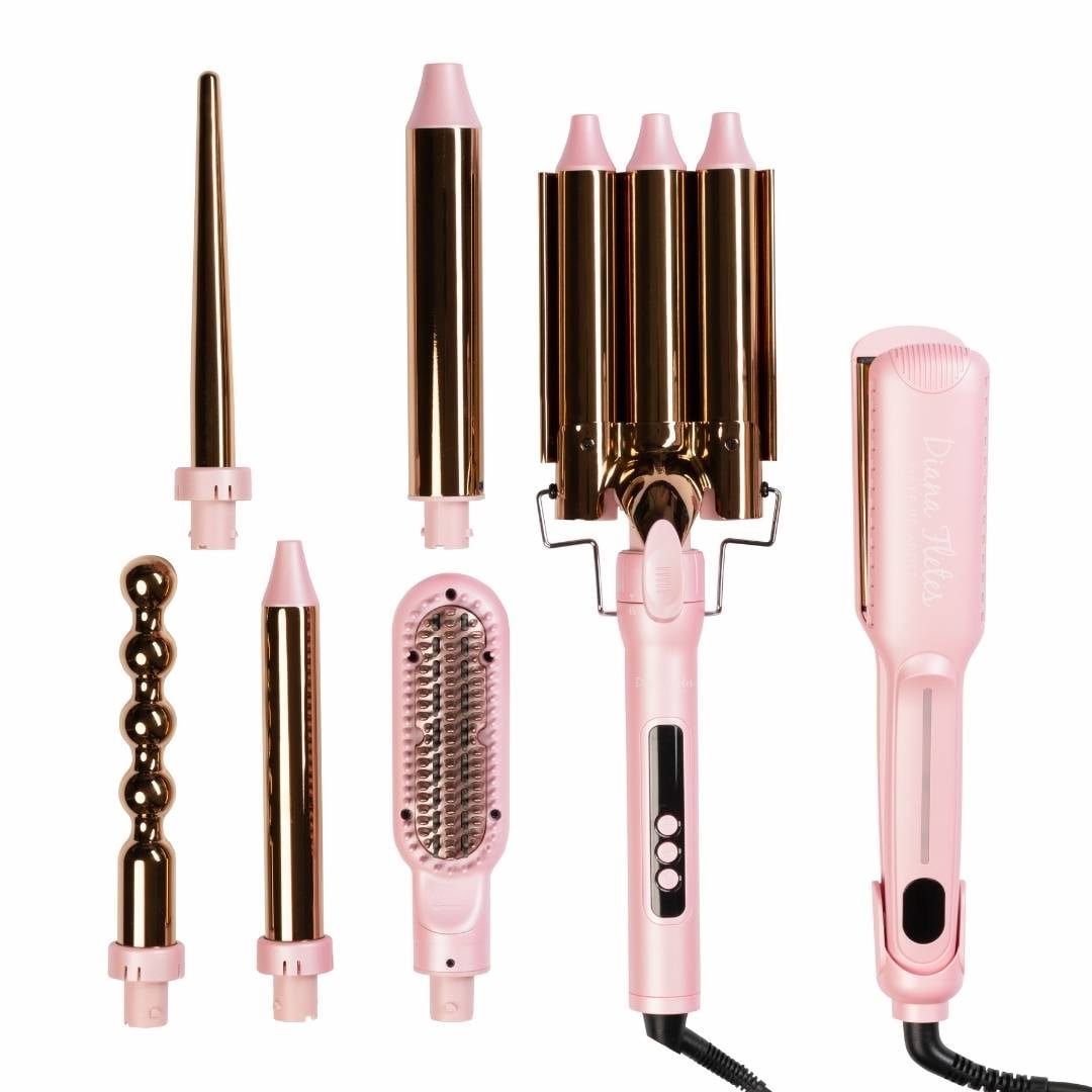 Set Plancha Profesional Infrarroja + Ferro 6 En 1 Sm- 518 Set Light Pink Diana Fletes Titanio Galvanizado