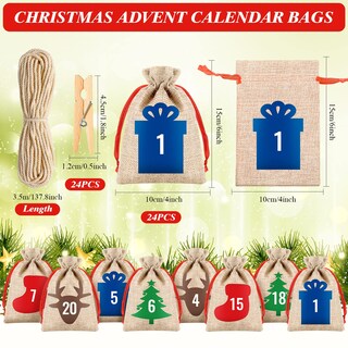 Foto 3 | Foto 3 | Bolsas De Arpillera Para Navidad, 24 Días, Para Calendario De Adviento, 4 X 6 Pulgadas - Venta Internacional.