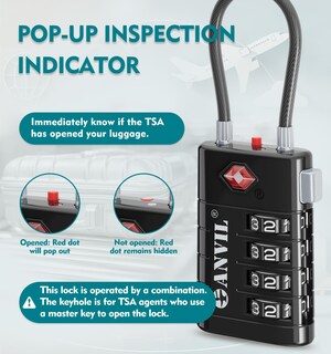 Foto 3 | Foto 3 | Candado De Equipaje Anvil Tsa008 Core Con Combinación De 4 Dígitos (3, Negro) - Venta Internacional.