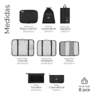 Foto 2 | Foto 2 | Organizadores De Maletas Para Viaje Impermeable Set 8 Piezas Eo Safe Imports Esi-15049-1 Negro