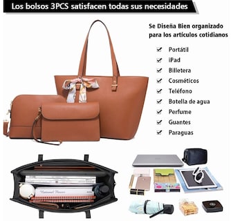 Foto 3 | Foto 3 | Set De Tote Bolsa Para Laptop 3pcs De Cuero Mujer Café