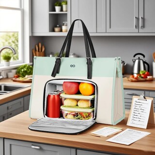 Foto 3 | Foto 3 | Bolsa Tote Térmica Negro De Cuero Con Compartimento Para Lunch Eo Safe Imports Esi-21289 Verde