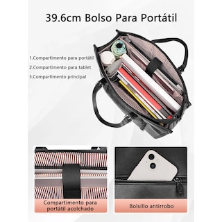 Foto 3 | Foto 3 | Bolsa Tote Térmica Negro De Cuero Con Compartimento Para Lunch Eo Safe Imports Esi-21288 Negro