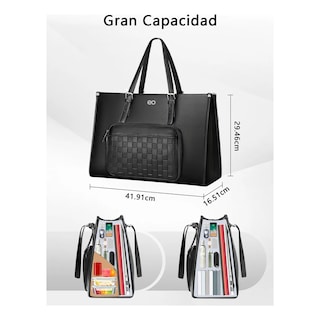 Foto 4 | Foto 4 | Bolsa Tote Térmica Negro De Cuero Con Compartimento Para Lunch Eo Safe Imports Esi-21288 Negro