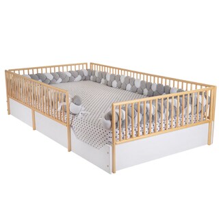 Foto 1 | Foto 1 | Cama Cuna Individual Montessori Cercada Natura (barnizada) – Blanca