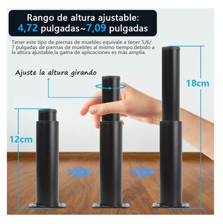 Foto 2 | Foto 2 | Patas para Muebles Belug Ajustable 8-12 cm 4 Piezas Negro