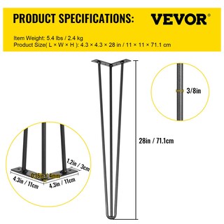 Foto 7 | Foto 7 | Patas De Mesa Vevor Hairpin De Acero Al Carbono Negro De 71,1 Cm, Juego De 4 Unidades - Venta Internacional.