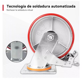 Foto 5 | Foto 5 | Llanta Industrial Pu 6x2 Freno Total, Soporta Hasta 450 Kg Rojo/plata