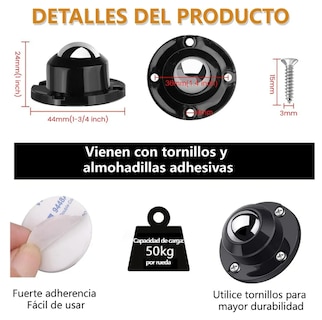 Foto 2 | Foto 2 | Kit Xtellar Premium De Ruedas Giratorias 360° Autoadhesivas Para Muebles, Soportan 400kg (8 Unidades)