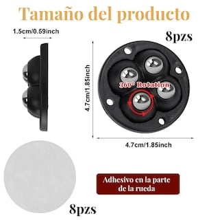 Foto 2 | Foto 2 | Xtellar Ruedas Giratorias Autoadhesivas 360° Premium Para Muebles Y Proyectos - Pack De 8
