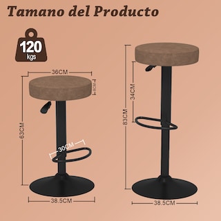 Foto 2 | Foto 2 | Taburetes Yatahome Altura Ajustable Diseño Moderno Cuero Sintético Resistente Set De 2 Marrown
