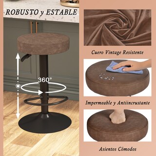 Foto 7 | Foto 7 | Taburetes Yatahome Altura Ajustable  Diseño Moderno  Cuero Sintético Resistente  Set De 2  Marrown