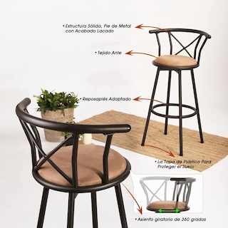 Foto 6 | Foto 6 | Set De 2 Taburetes De Bar Furniturer Hailey Marrón 56 X 40 X 99.5 Cm